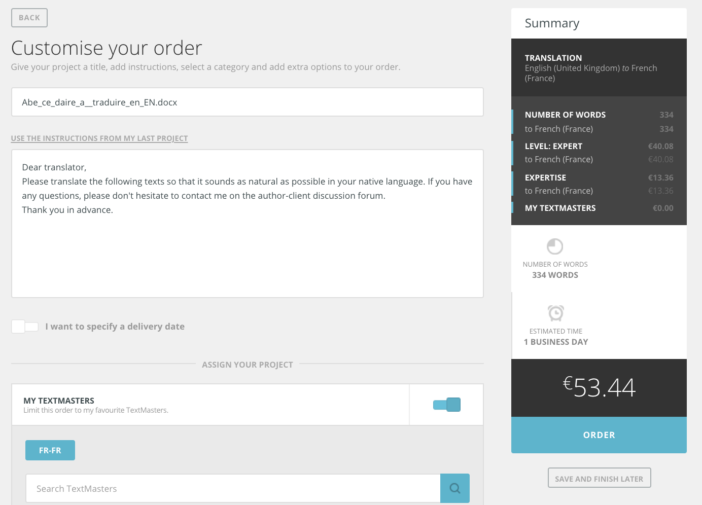 customise order