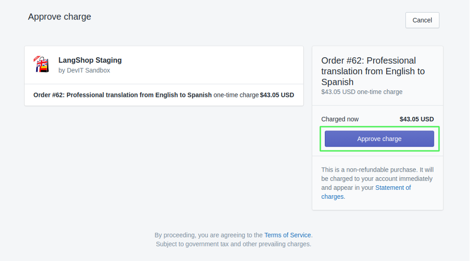Langshop-approve charge